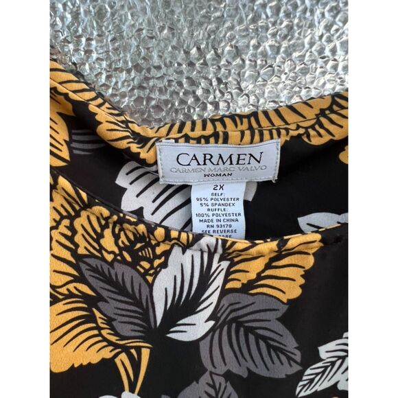 CARMEN MARC VALVO WOMAN BLOUSE SIZE 2X FLORAL PRINT RUFFLE PULLOVER TOP - Picture 6 of 7